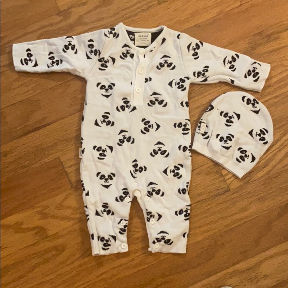 Milk & Black Panda Romper & Hat